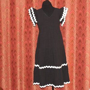 ZESICA DRESS Casual V Neck RicRac Flutter Sleeve Tiered Skirt Size XS